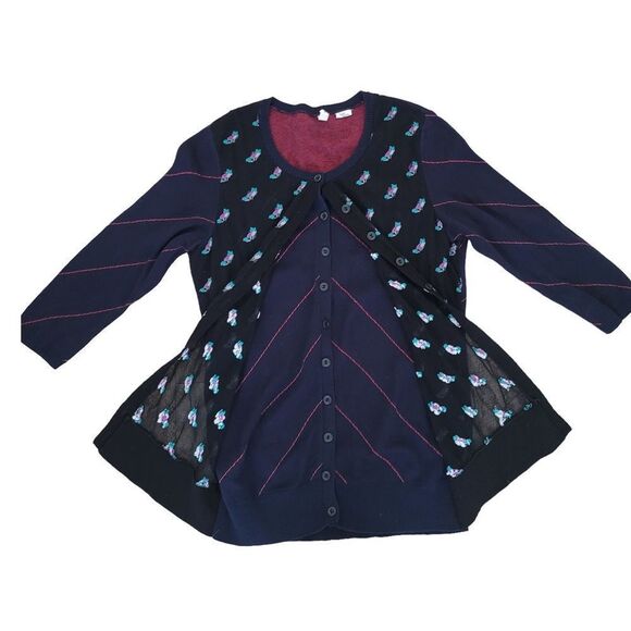 Anthropologie Moth layered fox print striped  cardigan small - Picture 12 of 13